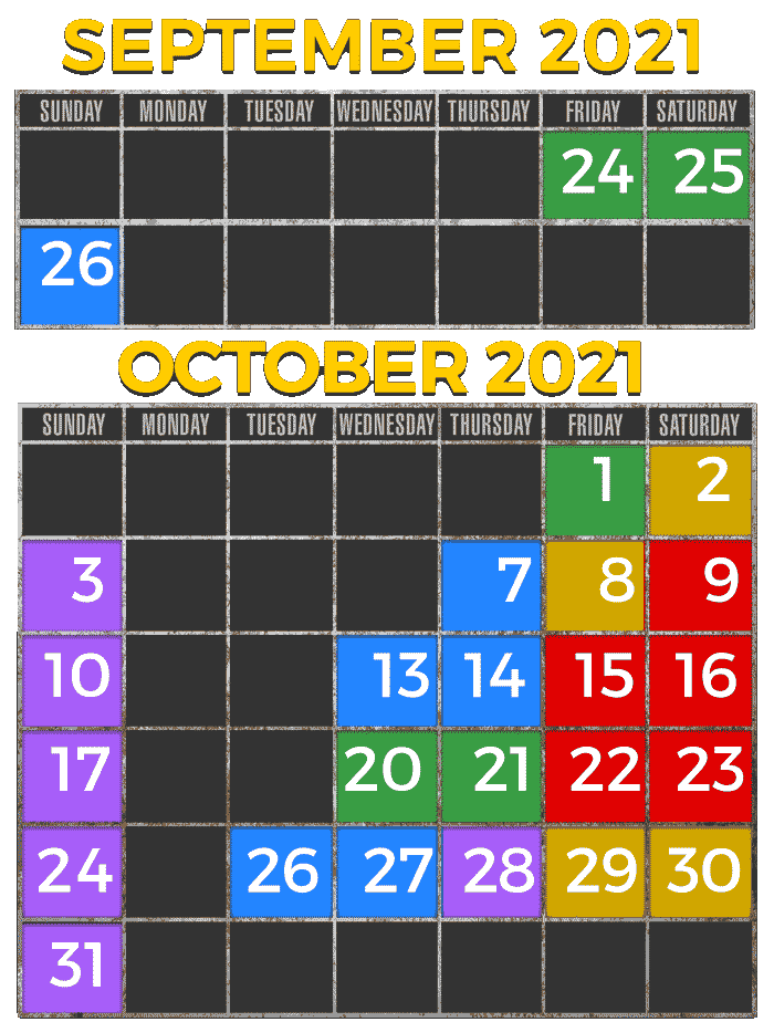 2021 Dates and Times